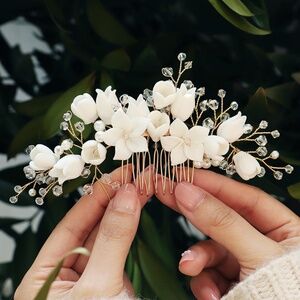 NEW Ceramic Floral comb Bridal gold headpiece